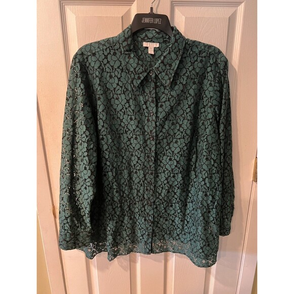 Charter Club Blouse Womens Plus 24W Button Up Lace Sheer Top Dark Romantic Fairy - Picture 9 of 9